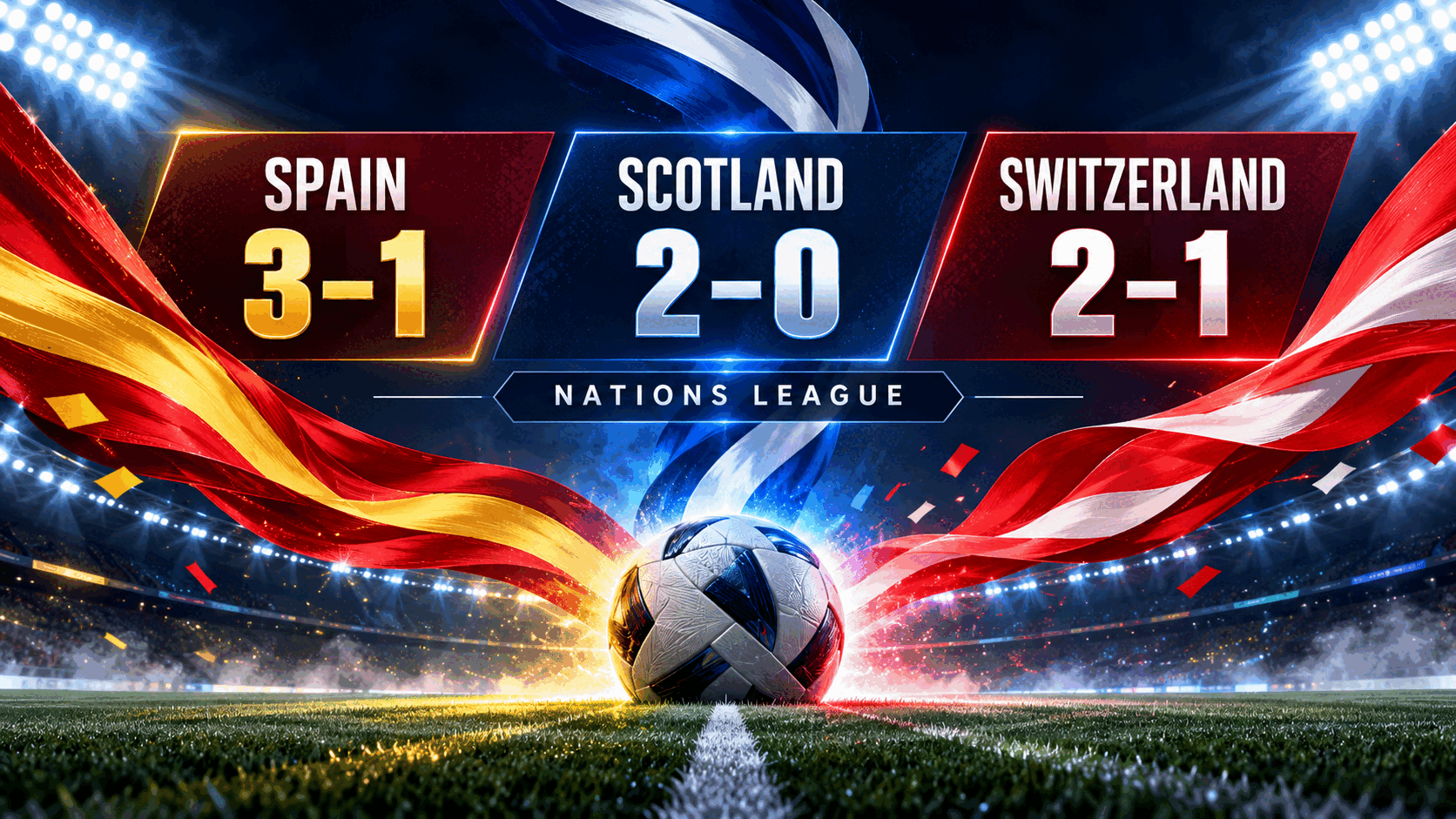 OFFICIAL: SPAIN REACH 41 UNBEATEN—10-man Scotland win, Switzerland stay perfect