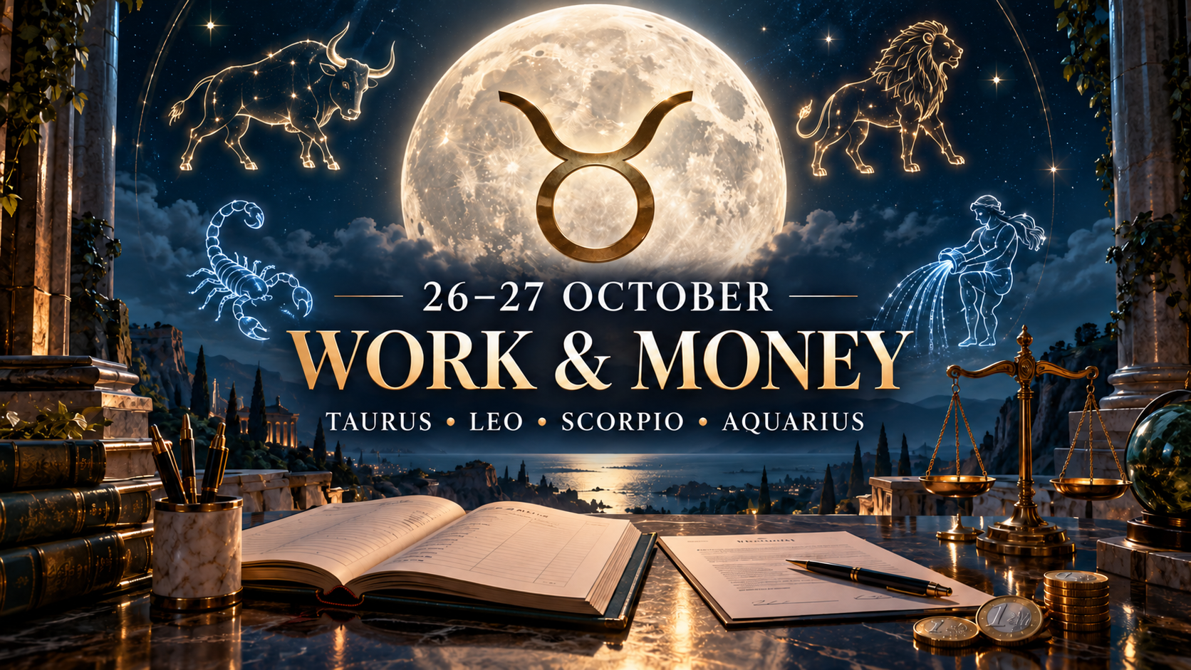OCTOBER 26–27: WORK AND MONEY REACH A DECISION POINT—Taurus, Leo, Scorpio and Aquarius face the facts